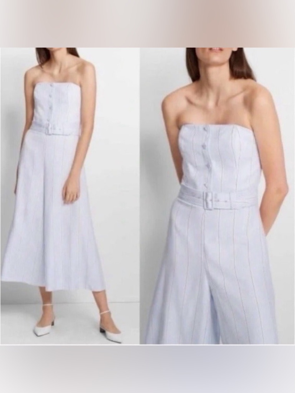 NWT Club Monaco Strapless Button-Front Belted Midi Dress in Light Blue Size 12